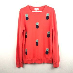 Vineyard Vines Sweater Coral Pink Pineapple Embroidered Long Sleeve Womens Large